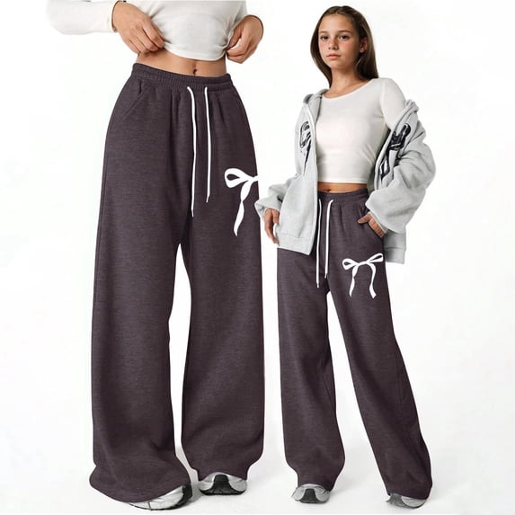 Girls Bowknot Baggy Sweatpants Lightweight Straight Leg Athletic Pants with Pockets Casual Outdoor Sportswear