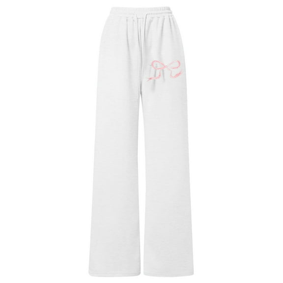Girls Bowknot Baggy Sweatpants-Lightweight Straight Leg-White Baggy Sweatpants with Pockets-for Teen Girls 11-12 Years