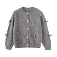 thumbnail image 1 of Girls' Bowknot Coat Sweater Knitted Girls Cardigan Sweater School Uniforms Kids Long Sleeve Open Front Button Cover up Tops, 1 of 9