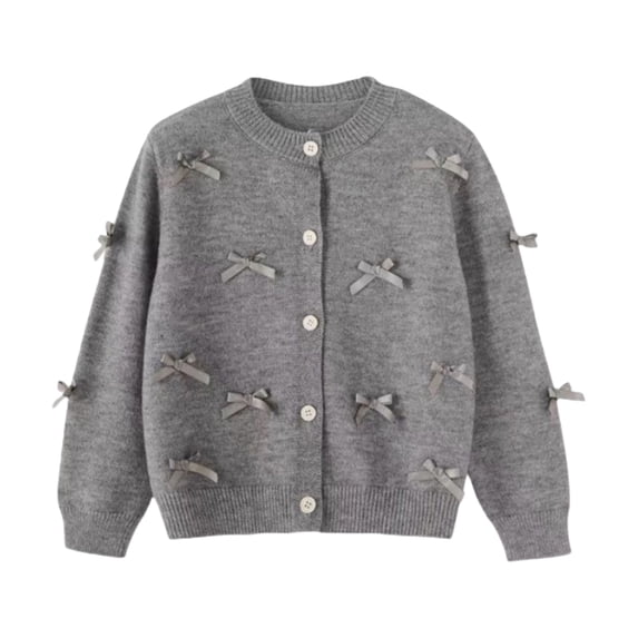 Girls' Bowknot Coat Sweater Knitted Girls Cardigan Sweater School Uniforms Kids Long Sleeve Open Front Button Cover up Tops