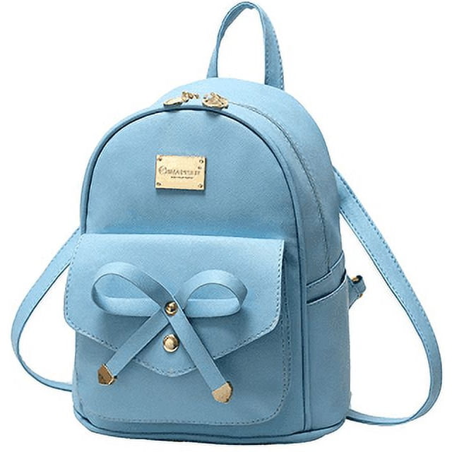 Girls Bowknot Cute Faux Leather Backpack Mini Backpack Purse for Women, Light Blue