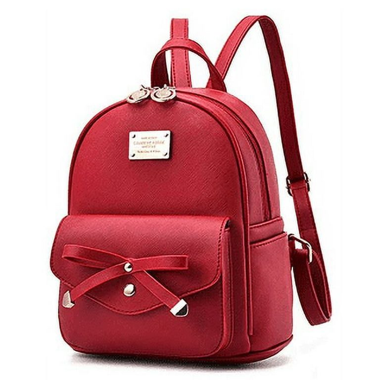 Girls Bowknot Cute Faux Leather Backpack Mini Backpack Purse for Women Walmart