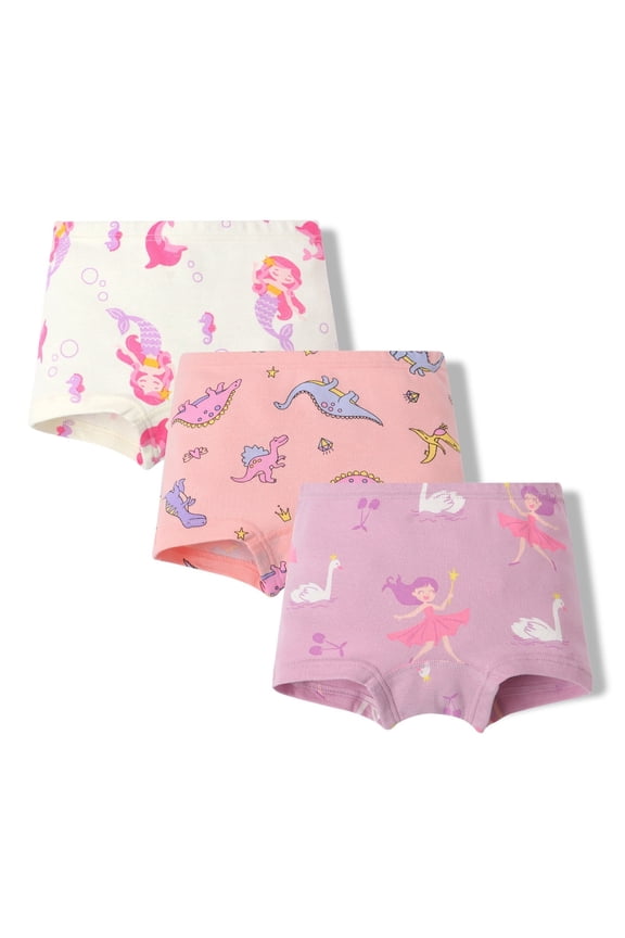 Girls Boxer Briefs Underwear Toddler 3PC Baby Girl Cartoon Rainbow Shorts for Daily Wear Kid Panties for Age 2-13 (Pack of 3) Seamless Panties(Color:Pink,Size:6-7 Years)