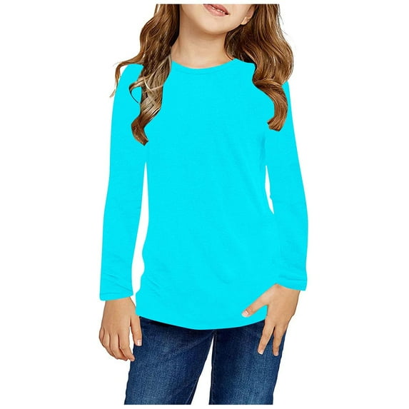 Girls Boy Kids Plain Basic Long Sleeve Round Neck T-Shirt Stretch School Tee Top Kids Fall Winter Shirts Solid Color Casual Loose Tunic Top Warm Pullover Sweatshirt