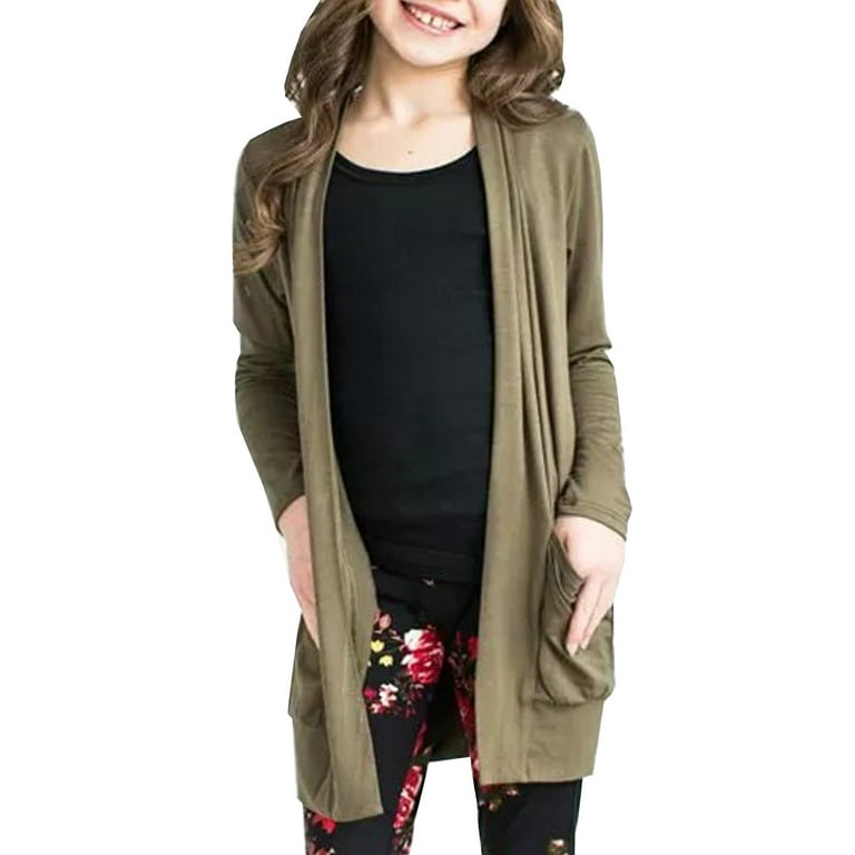 Girls Boyfriend Cardigan Open Front Casual Long Sleeve Outerwear