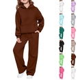 thumbnail image 1 of Girls Boys 2 Pcs Tracksuit Athletic Sweatsuits Sets Hooded Sweatshirt and Jogger Sweatpants Clothing Sets for Kids Coffee 140, 1 of 8