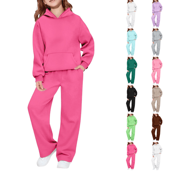 Girls Boys 2 Pcs Tracksuit Athletic Sweatsuits Sets Hooded Sweatshirt and Jogger Sweatpants Clothing Sets for Kids Hot Pink 160