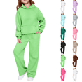 thumbnail image 1 of Girls Boys 2 Pcs Tracksuit Athletic Sweatsuits Sets Hooded Sweatshirt and Jogger Sweatpants Clothing Sets for Kids Light Green 120, 1 of 8