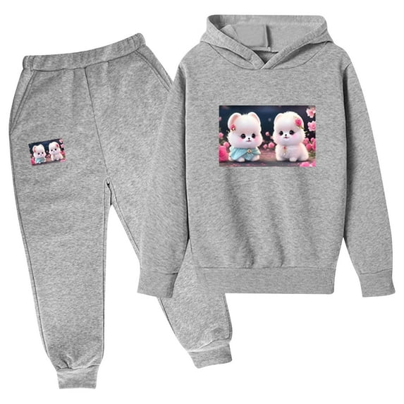 Girls Boys 2 Piece Outfits Sweatsuit Oversized Sweatshirt Sweatpants Tracksuit Sweat Lounge Matching Set 2024 Fall Trendy Gray 130