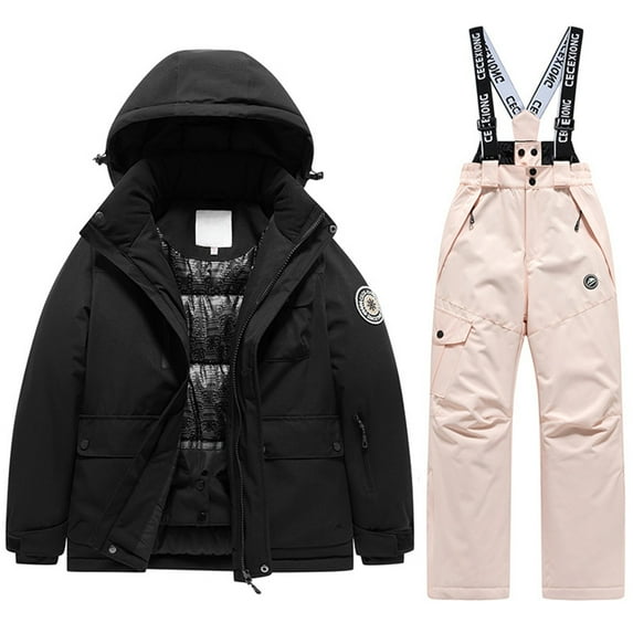 Girls Boys 2 Piece Snowsuit Warm Insulated Ski Jacket & Snow Pants Set 2025 Winter Clothing,Color:Pink,Size:14-15Years