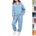 thumbnail image 1 of Girls Boys 2 Piece Sweatsuits Kids' Sweatsuit Set Solid Color Long Sleeve Zip Up Hooded Sweatshirt & Cargo Sweatpants Set,Blue,150, 1 of 7