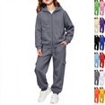 thumbnail image 1 of Girls Boys 2 Piece Sweatsuits Kids' Sweatsuit Set Solid Color Long Sleeve Zip Up Hooded Sweatshirt & Cargo Sweatpants Set,Gray,150, 1 of 7