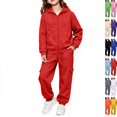 thumbnail image 1 of Girls Boys 2 Piece Sweatsuits Kids' Sweatsuit Set Solid Color Long Sleeve Zip Up Hooded Sweatshirt & Cargo Sweatpants Set,Red,90, 1 of 7