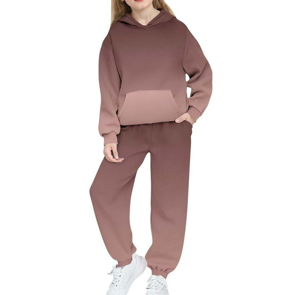 Girls Boys 2 Piece Sweatsuits Sets Hoodie Sweatshirt and Jogger Sweatpants Tracksuit Unisex Kids Sweat Set (10-11 Years, Brown|Gradient)