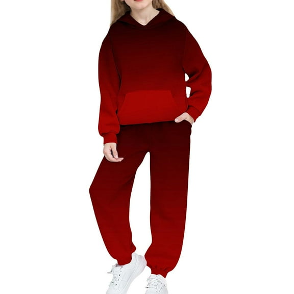Girls Boys 2 Piece Sweatsuits Sets Hoodie Sweatshirt and Jogger Sweatpants Tracksuit Unisex Kids Sweat Set (10-11 Years, Red|Gradient)