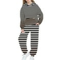 thumbnail image 1 of Girls Boys 2 Piece Sweatsuits Sets Hoodie Sweatshirt and Jogger Sweatpants Tracksuit Unisex Kids Sweat Set (12-13 Years, Black|Striped), 1 of 5
