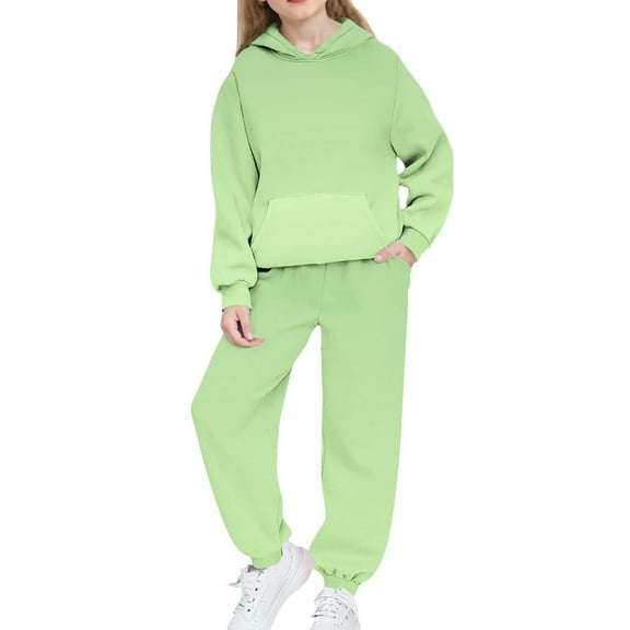 Girls Boys 2 Piece Sweatsuits Sets Hoodie Sweatshirt and Jogger Sweatpants Tracksuit Unisex Kids Sweat Set (12-13 Years, Green|Gradient)