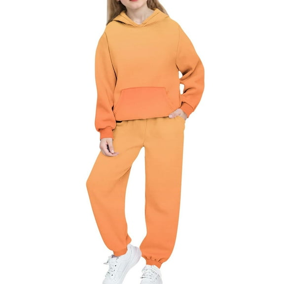Girls Boys 2 Piece Sweatsuits Sets Hoodie Sweatshirt and Jogger Sweatpants Tracksuit Unisex Kids Sweat Set (12-13 Years, Orange|Gradient)