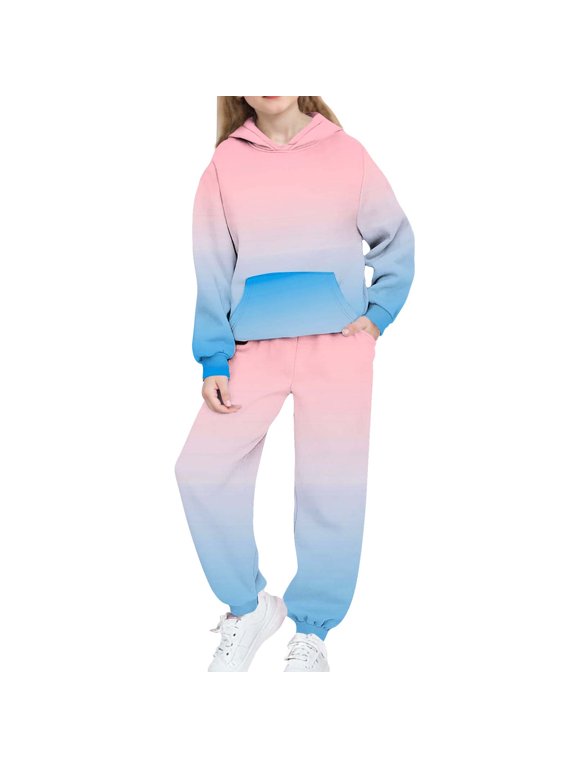 Girls Boys 2 Piece Sweatsuits Sets Hoodie Sweatshirt and Jogger Sweatpants Tracksuit Unisex Kids Sweat Set (14-15 Years, Hot Pink A)