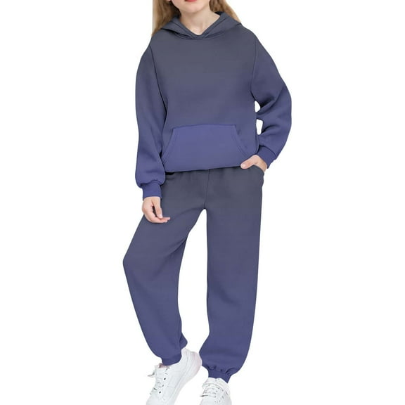 Girls Boys 2 Piece Sweatsuits Sets Hoodie Sweatshirt and Jogger Sweatpants Tracksuit Unisex Kids Sweat Set (14-15 Years, Navy|Gradient)
