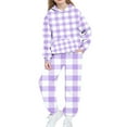 thumbnail image 1 of Girls Boys 2 Piece Sweatsuits Sets Hoodie Sweatshirt and Jogger Sweatpants Tracksuit Unisex Kids Sweat Set (14-15 Years, Purple|Plaid), 1 of 5