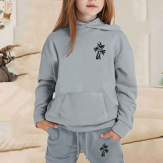 Girls Boys 2 Piece Tracksuit Athletic Sweatsuits Sets Hooded Sweatshirt and Jogger Sweatpants Clothing Casual Sets (Grey,6-7 Years)