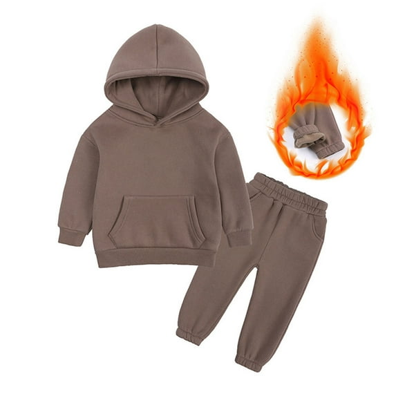 Girls Boys 2 Pieces Sweatsuit Sets Solid Long Sleeve Pullover Hooded Sweatshirt and Sweatpants Athletic Tracksuit Baby Fall Winter Outfits for Kids Size 6-7