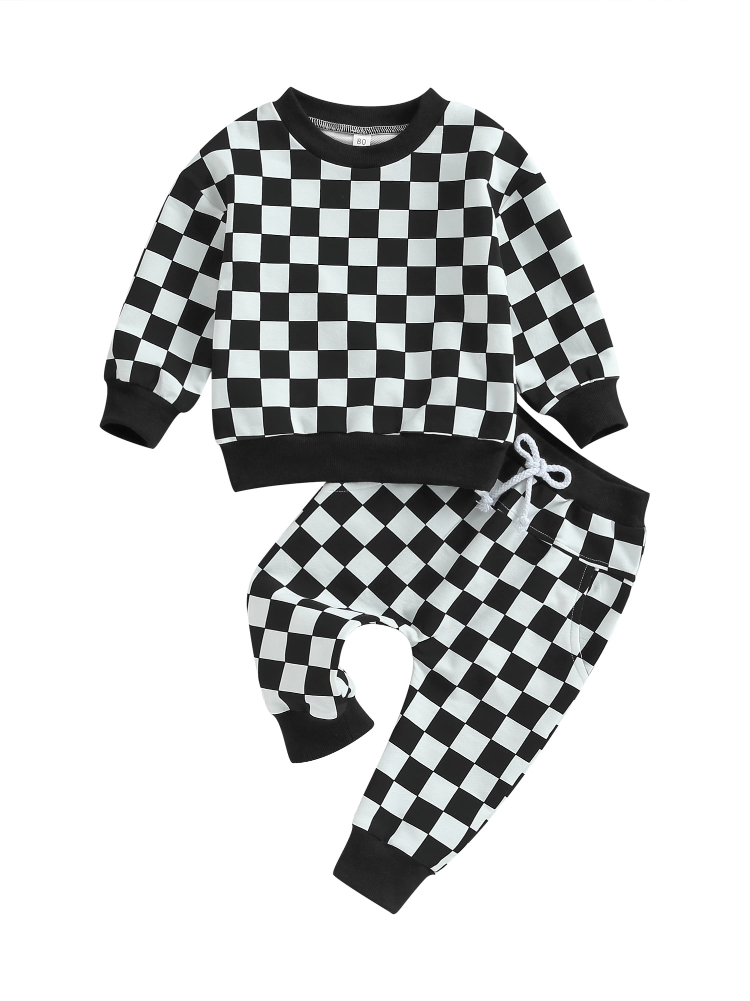 Resinta Girls 2-Piece Checkerboard Hoodie & Sweatpants Set - Long Sleeve Pullover With Pants, Fashion Outfit