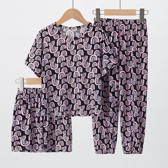 Girls Boys 3 Piece Outfits Kids Short Sleeve T-shirt and Shorts and Trousers Clothes Set Tween Boy Tracksuit Clothing 3-16Y Black 13-14 Years