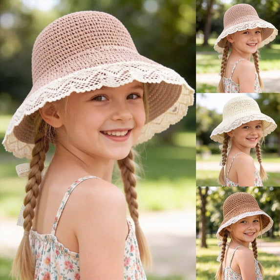 Girls Boys 6-24 Months Vacation Bucket Hat Baby Girl Straw Hat Outdoor Baby Sun Hats Summer Bowknot Cap For Infant Toddler Girls--Beige Hat