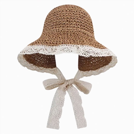 Girls Boys 6-24 Months Vacation Bucket Hat Baby Girl Straw Hat Outdoor Baby Sun Hats Summer Bowknot Cap For Infant Toddler Girls--Khaki Hat
