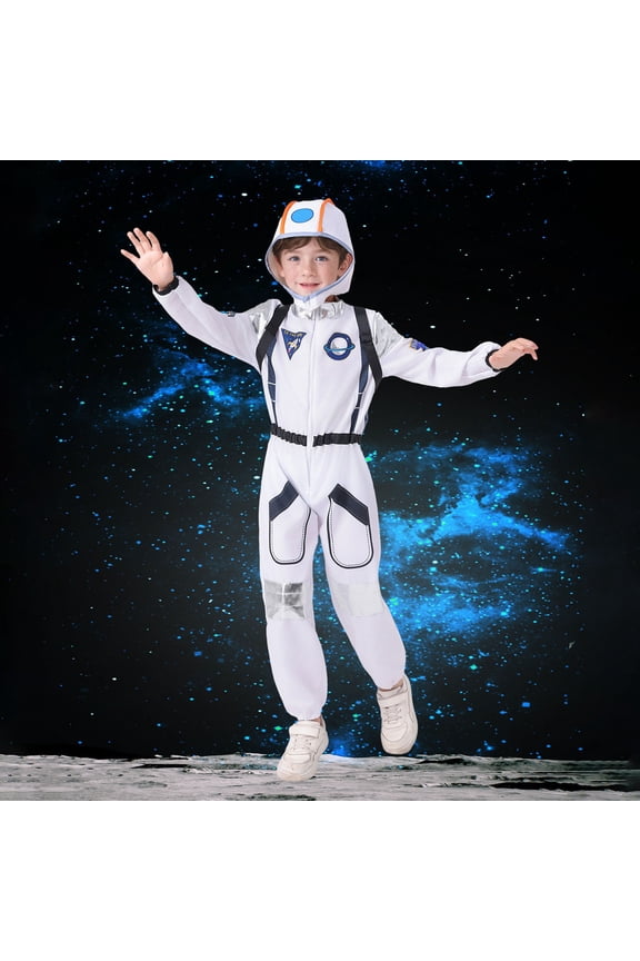 Girls Boys Astronaut Space Suit Student Performance Dress Up Professional Dress Up Set Holiday White 7 Y-8 Y