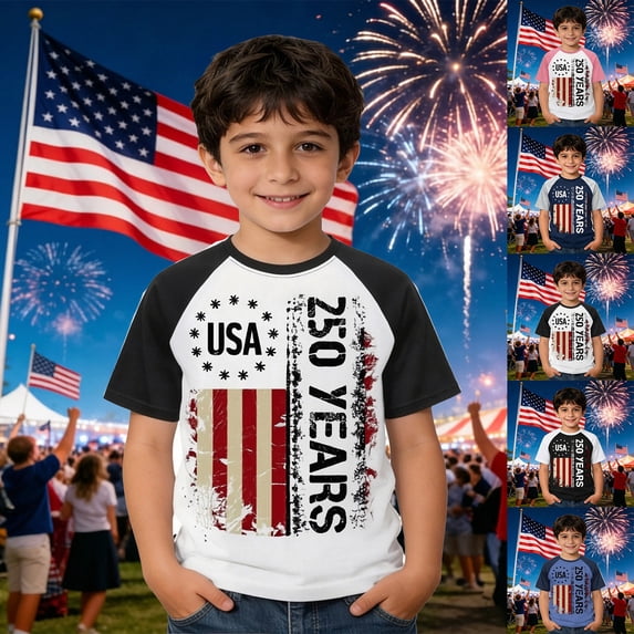 Girls Boys Athletic T-Shirts Kids Boys Summer Short Sleeve USA Patriotic Print Tee Shirt Casual Youth Top Tops for 2-3 Years
