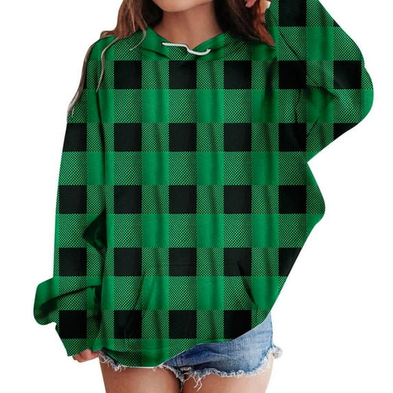 Girls And Boys Autumn And Winter Color Round Neck Long Sleeved Pocket Sports Casual Children Hooded Sweatshirt,children's checkered sweatshirt features regular sleeves, a hooded collar and pockets