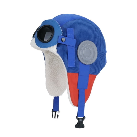 Girls Boys Aviator Hat, Plush Lined Ear Flap Hat with Chin Strap, Vintage Style Winter Cap for Skiing, Snowmobiling & Costume Royal Blue 1pcs