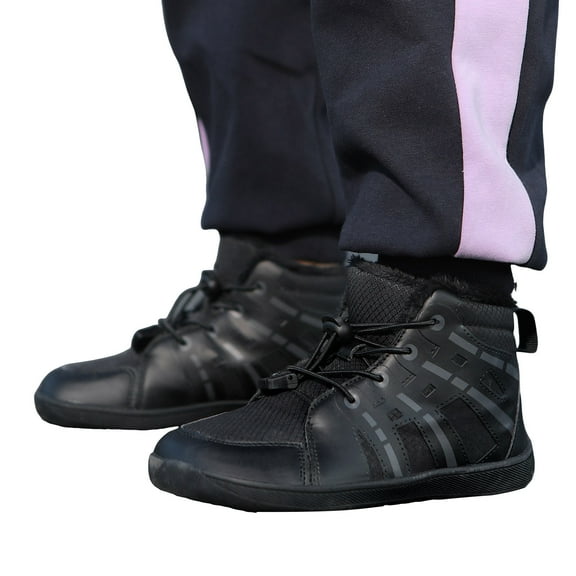 Girls Boys Barefoot Snow Boots Adjustable Strappy Booties Casual Furry Lined Wide Toe Box Flats Shoes