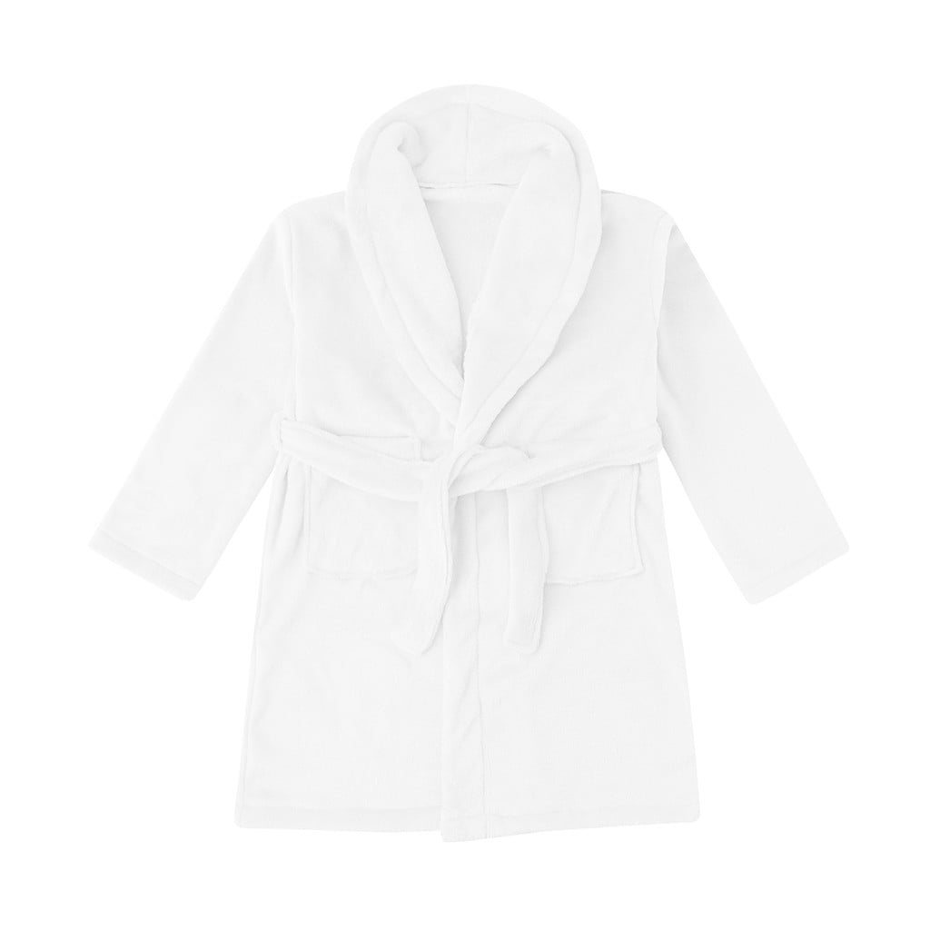 Girls Boys Bathrobes Open Front Long Sleeve Waist Tie Solid Soft Robes