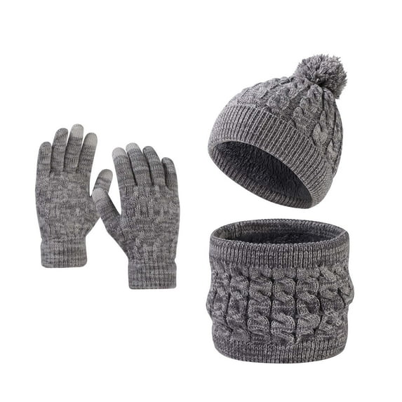 Girls Boys Beanie Mittens Scarf Set Toddler Winter Hat and Gloves Neck Warmer Set Knit Warm with Fleece Lining Pompom Cap Neck Warmer Gloves Fleece Lined Set My Orders Gray 1-6 Years