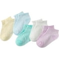 thumbnail image 1 of Girls Boys Breathable Mesh Low Cut Socks 5-Pack Thin Cotton Summer No Show Socks with Ruffled Cuff Smiley Faces, 1 of 7