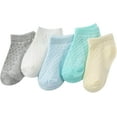 thumbnail image 1 of Girls Boys Breathable Mesh Low Cut Socks 5-Pack Thin Cotton Summer No Show Socks with Ruffled Cuff Smiley Faces, 1 of 7