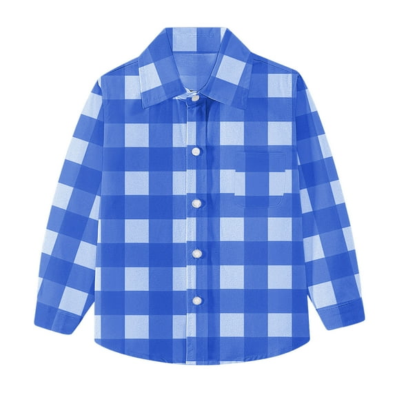 Girls Boys Button Down Long Sleeve Shirts Blouses Toddler Plaid Jackets Fall Winter School Casual Shirt with Chest Pocket
