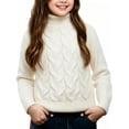 thumbnail image 1 of Girls Boys Cable Knitted Turtleneck Sweater Cozy Pullover Knitwear Tops Long Sleeve Fall Winter Warm Soft Outwear Everyday Casual Layer White 2-3 Years, 1 of 5
