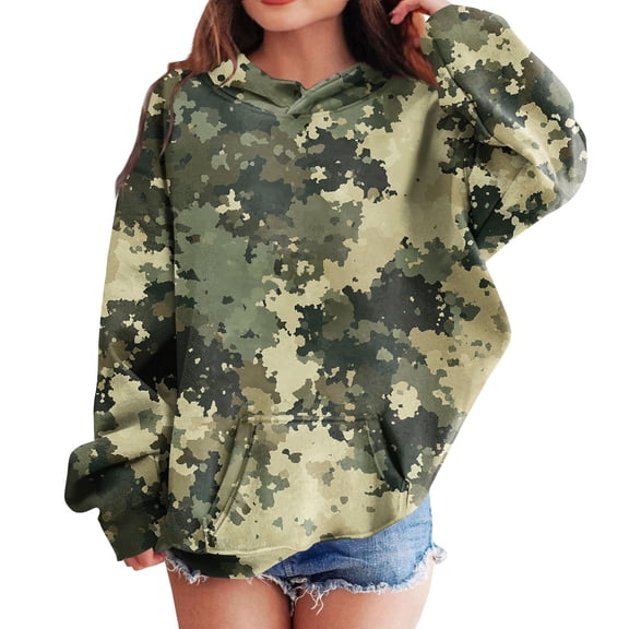 Girls Boys Camo Hoodie Toddler Oversized Hooded Sweatshirt Camouflage Casual Pullover Tops with Pockets Brown 120