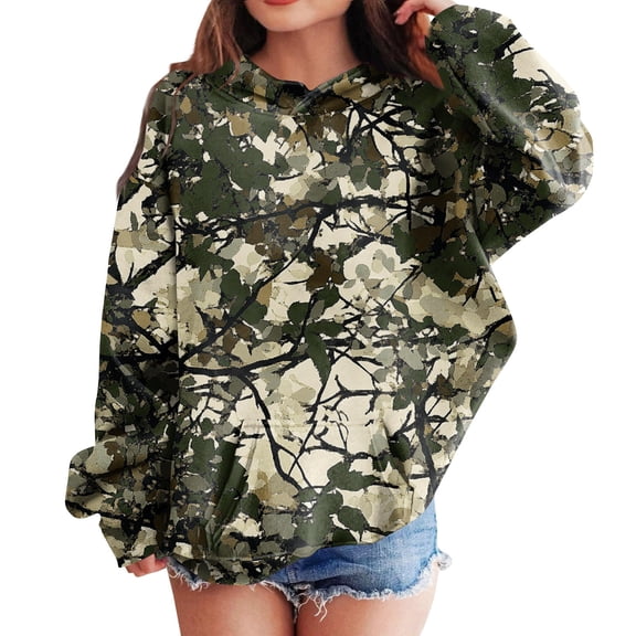 Girls Boys Camo Hoodie Toddler Oversized Hooded Sweatshirt Camouflage Casual Pullover Tops with Pockets Earthy Yellow 140