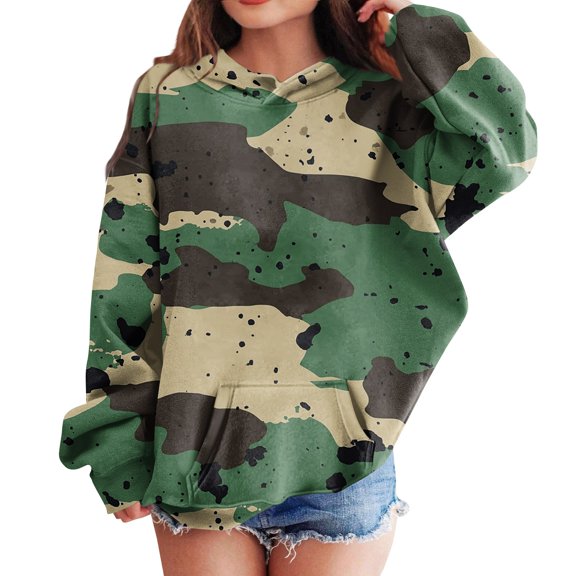 Girls Boys Camo Hoodie Toddler Oversized Hooded Sweatshirt Camouflage Casual Pullover Tops with Pockets Green 100