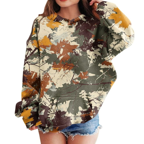 Girls Boys Camo Hoodie Toddler Oversized Hooded Sweatshirt Camouflage Casual Pullover Tops with Pockets Orange 120