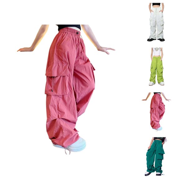 Girls Boys Cargo Pants 2025 Casual Elastic Waist Drawstring High Waisted Baggy Parachute Pants with Pockets Kids Sweatpants