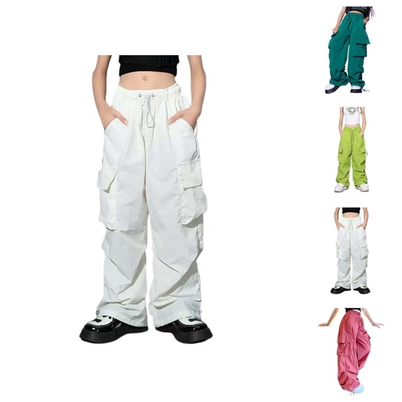 Girls Boys Cargo Pants 2025 Fashion Elastic Waist Drawstring Baggy High Waisted Parachute Pants Kids Sweatpants with Pockets