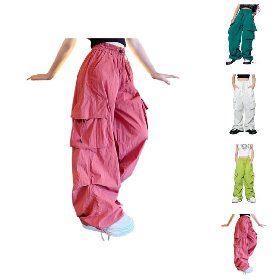 Girls Boys Cargo Pants 2026 Casual Elastic Waist Drawstring High Waisted Baggy Parachute Pants with Pockets Kids Sweatpants