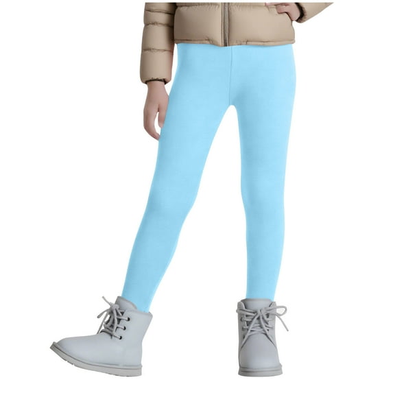 Girls Boys Children's Leggings Pants Plus Velvet Padded Solid Color Elastic Waist Trousers Thermal Breathable Casual Sports Pant Light Blue 12 Years